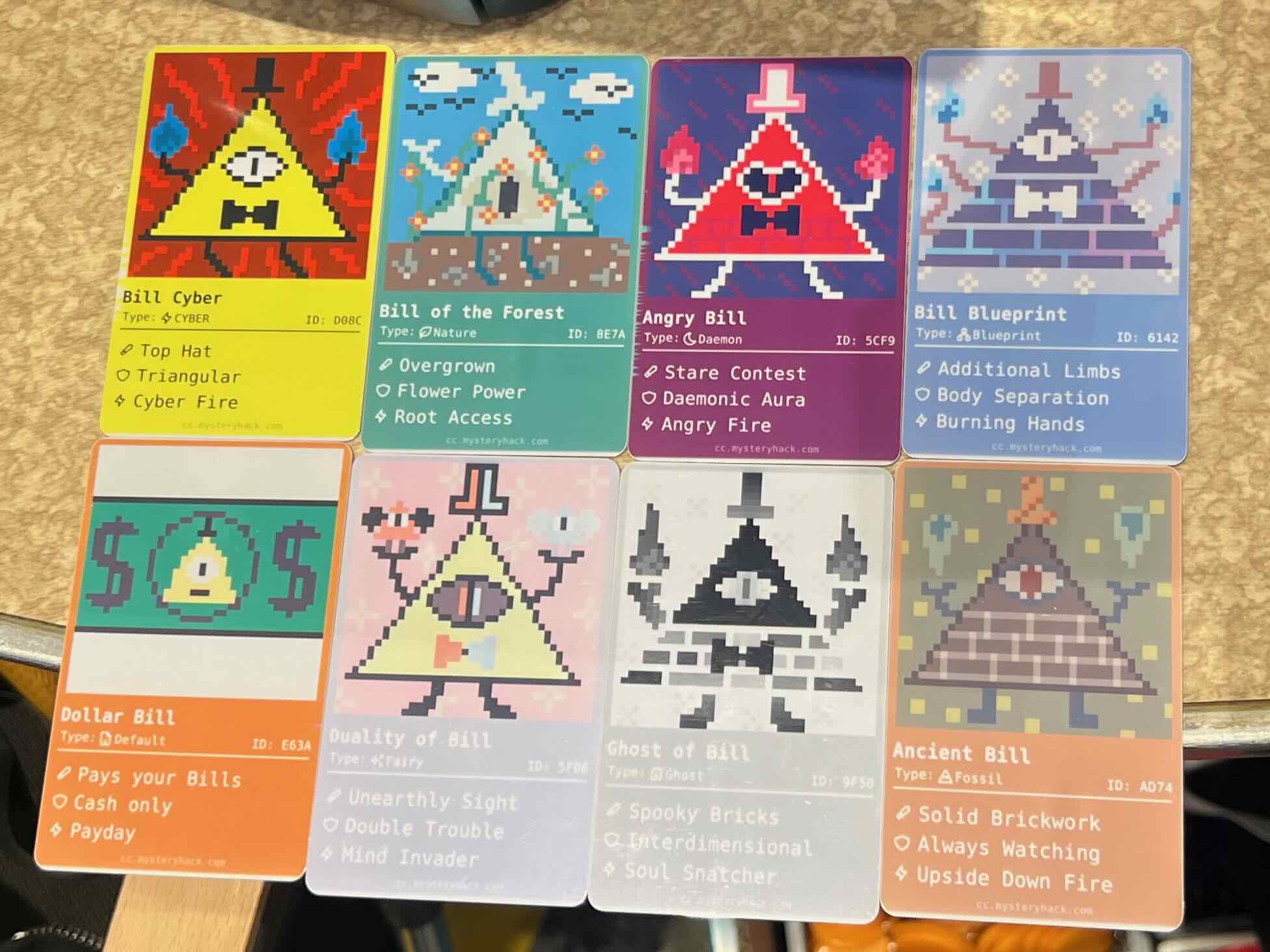 Alle 8 verschiedenen Bill Creatures Karten